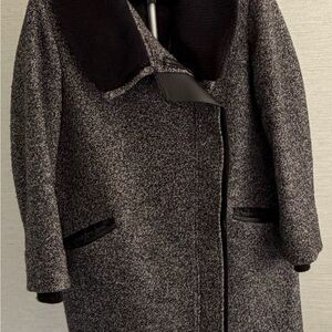 Vince Gray and Black Wool Blend Tweed Trench Coat
